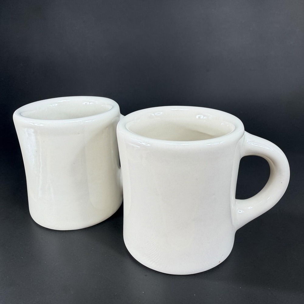 ABC China Heavy Duty Ceramic Coffee Mugs Set of 2 Off White Diner Style 3.5in